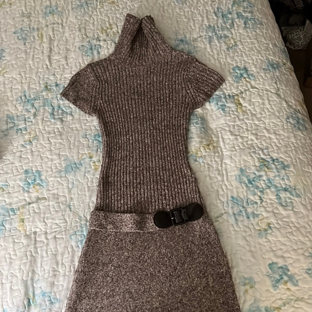 Turtle Neck Sweater dress with attached belt accent